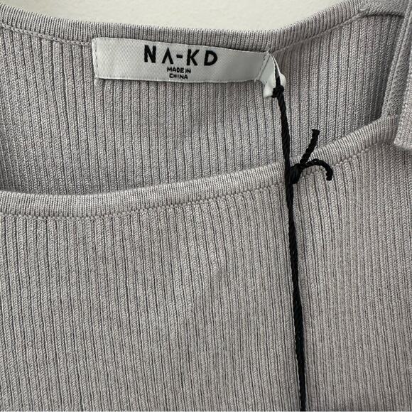 NAKD Gray Sleeveless Ribbed Bodysuit with Square Neckline Adjustable Straps XS - Picture 3 of 6